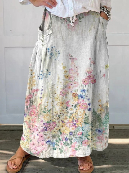 MELLA | RETRO ELEGANT FLORAL-ROCK MIT ELASTISCHEM BUND UND TASCHEN