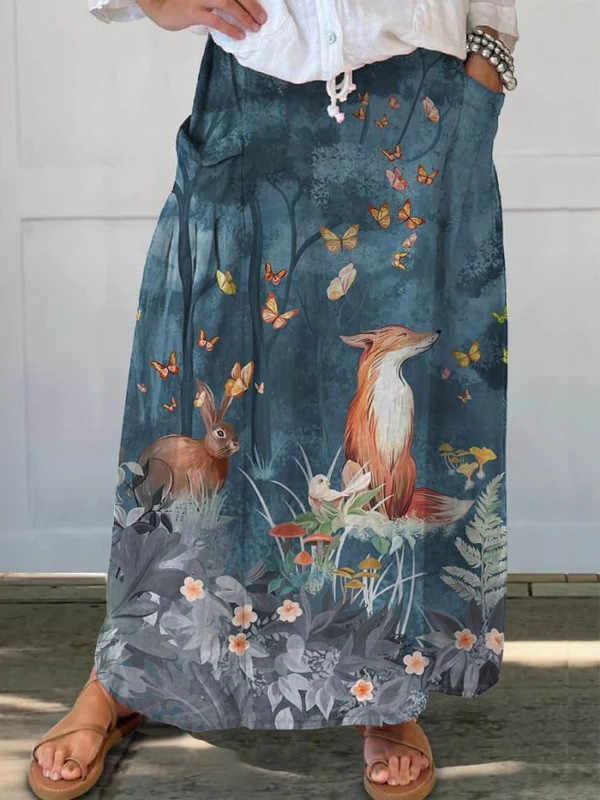 ROXY | VINTAGE FLORAL ANIMALS KUNSTDRUCK FREIZEIT-ROCK MIT TASCHEN