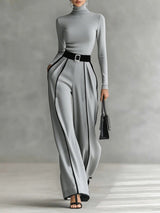 AMELIA | OBERTEIL MIT HOHEM KRAGEN UND SCHWARZEM SAUM SOWIE WEITE HOSE IM SET
