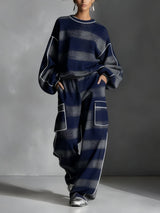 ELLA | SWEATSHIRT UND FREIZEITHOSEN-SET MIT KAROMUSTER IN BLAU UND GRAU