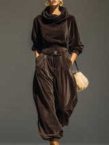 FREYA | VINTAGE BRAUNES SAMT-HOODIE- UND WEITE-HOSE-SET