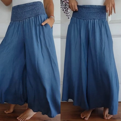 BLYTHE | WEIT GESCHNITTENE HIGH-WAIST-JEANSHOSE MIT SMOK-DETAIL
