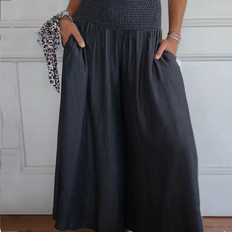 BLYTHE | WEIT GESCHNITTENE HIGH-WAIST-JEANSHOSE MIT SMOK-DETAIL