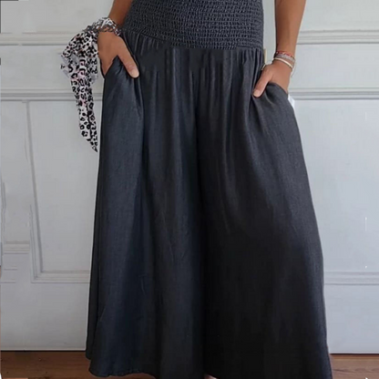 BLYTHE | WEIT GESCHNITTENE HIGH-WAIST-JEANSHOSE MIT SMOK-DETAIL