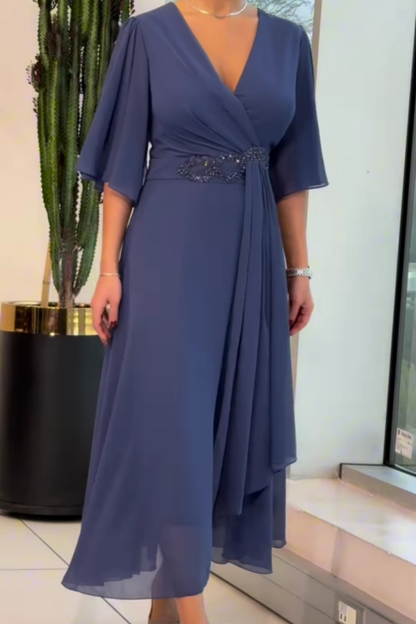 MARGUERITE | ELEGANTES LÄNGERES CHIFFONKLEID MIT V-AUSSCHNITT