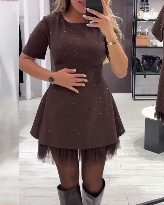 CHRISTEL | MINI-KLEID MIT GLITZERTÜLL-SAUM