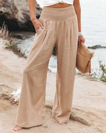 DEBORAH | WIDE-LEG TROUSERS WITH SHIRRED WAISTBAND
