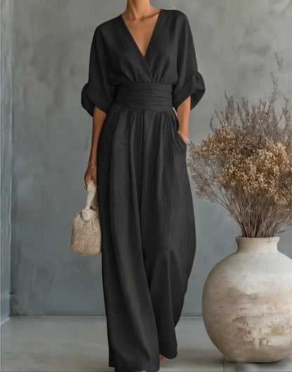 MONICA | ELEGANT V-NECK WIDE-LEG JUMPSUIT