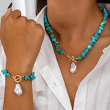 TURQUELLE | TÜRKIS & PERLEN HALSKETTE ARMBAND SET