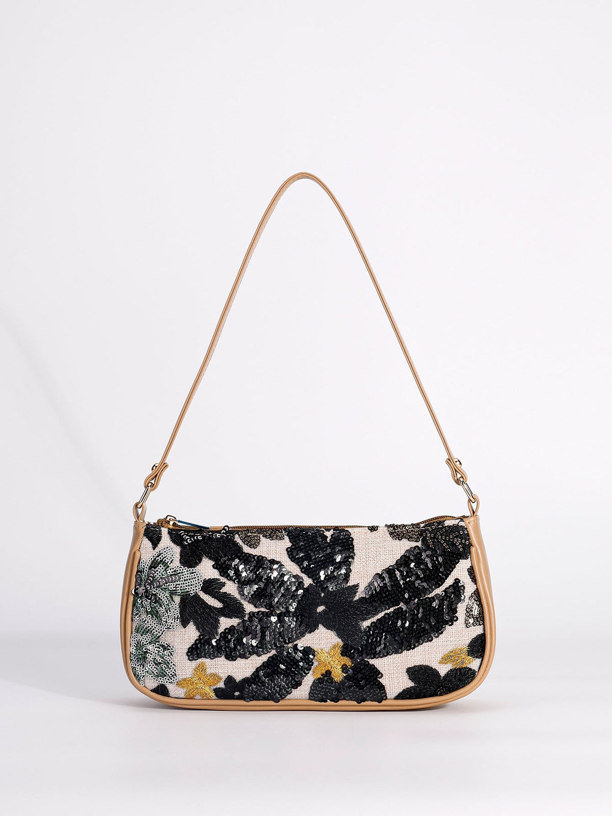 NOIRBLOOM | SCHWARZE SCHULTERTASCHE MIT BLUMEN-PAILLETTEN
