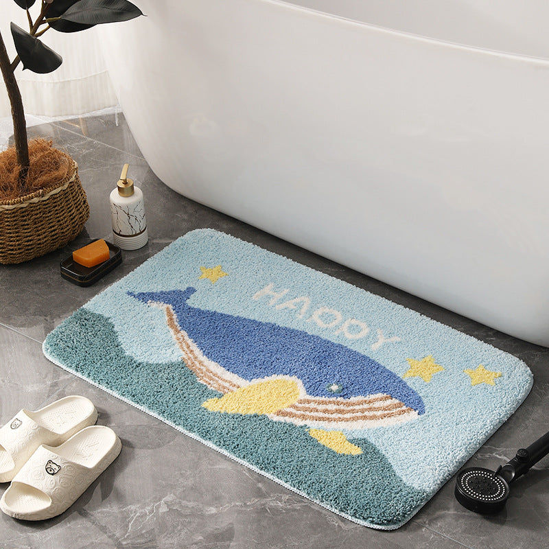 HAPPYWHALE | NIEDLICHE RUTSCHFESTE BADEMATTE MIT OZEAN-MOTIV