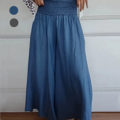 BLYTHE | WEIT GESCHNITTENE HIGH-WAIST-JEANSHOSE MIT SMOK-DETAIL