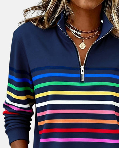 SERENELLE | RAINBOW STRIPED ZIP SWEATSHIRT