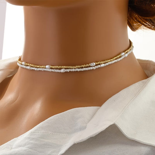 ELARA | MEHRREIHIGES HALSKETTEN-SET MIT GOLD UND PERLEN