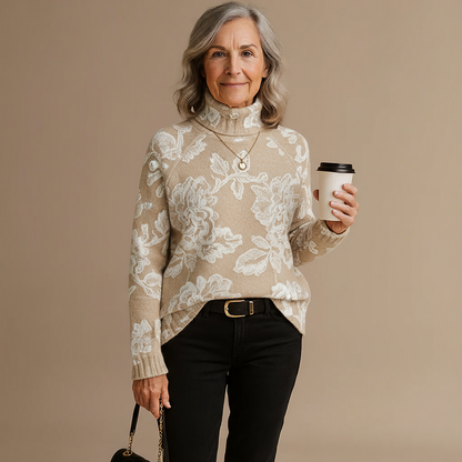 BELLA | ZEITLOSER VINTAGE-ROLLKRAGENPULLOVER MIT BLUMENMUSTER