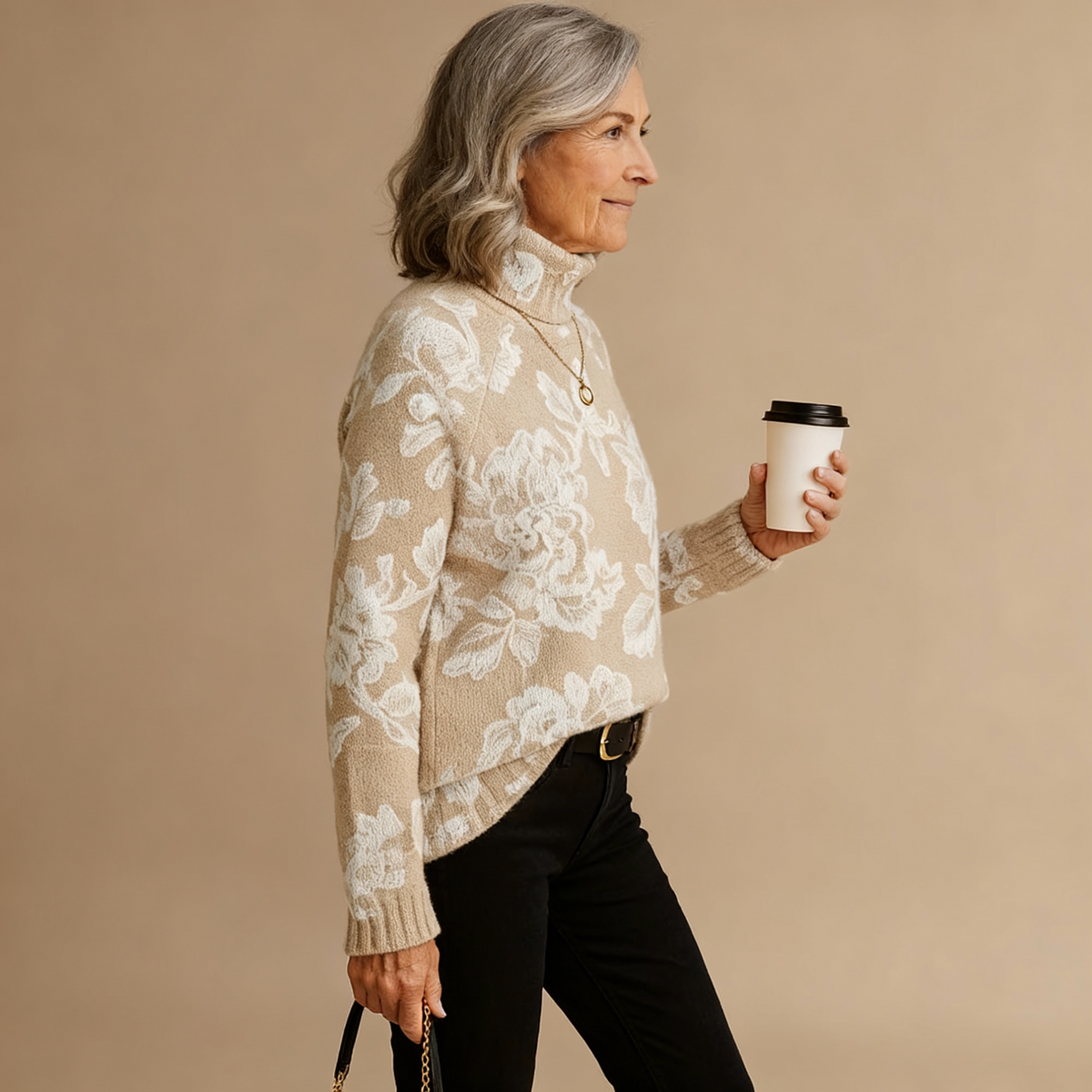 BELLA | ZEITLOSER VINTAGE-ROLLKRAGENPULLOVER MIT BLUMENMUSTER