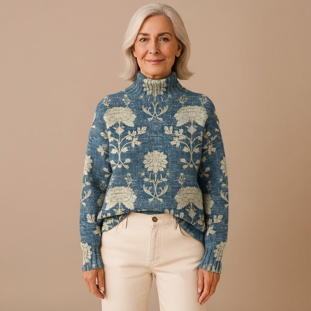 GEORGIA | TIMELESS FLORAL KNIT TURTLENECK SWEATER