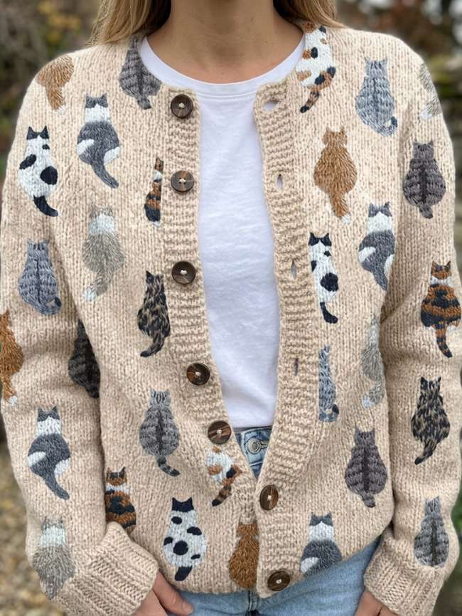 CLEMENTINE | STRICKJACKE MIT GEMÜTLICHEM KATZENMUSTER