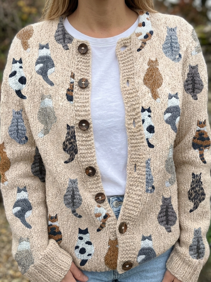 CLEMENTINE | STRICKJACKE MIT GEMÜTLICHEM KATZENMUSTER