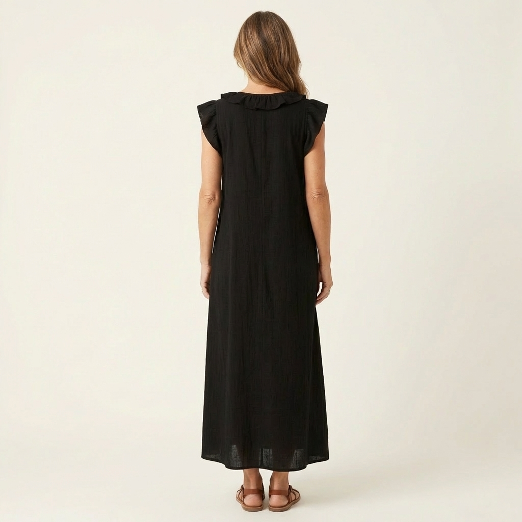 JOSETTE | ELEGANTES MAXIKLEID MIT V-AUSSCHNITT UND RÜSCHEN
