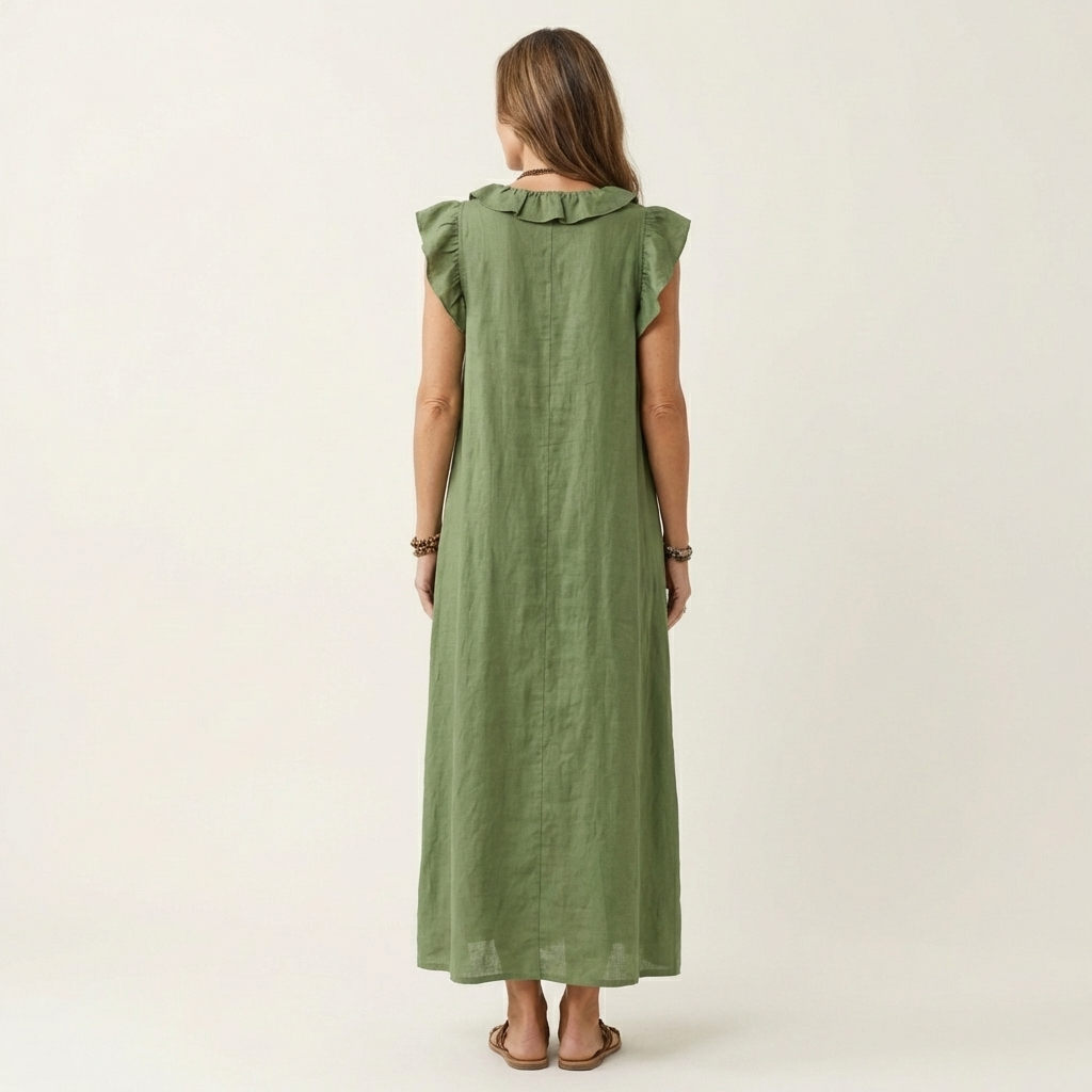 JOSETTE | ELEGANTES MAXIKLEID MIT V-AUSSCHNITT UND RÜSCHEN