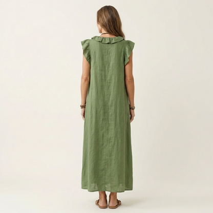 JOSETTE | ELEGANTES MAXIKLEID MIT V-AUSSCHNITT UND RÜSCHEN