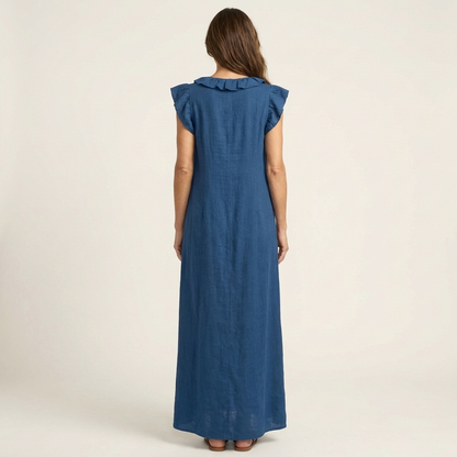 JOSETTE | ELEGANTES MAXIKLEID MIT V-AUSSCHNITT UND RÜSCHEN