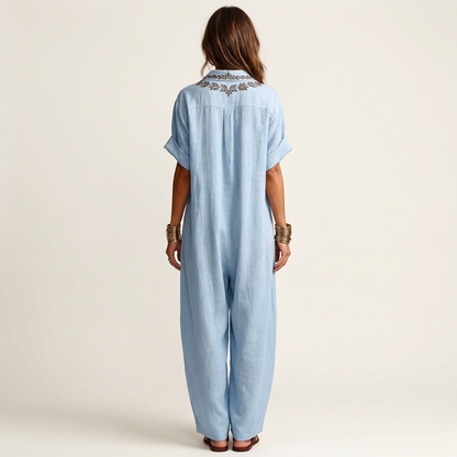 PETRA | EMBROIDERED V-NECK COLLAR MAXI DRESS