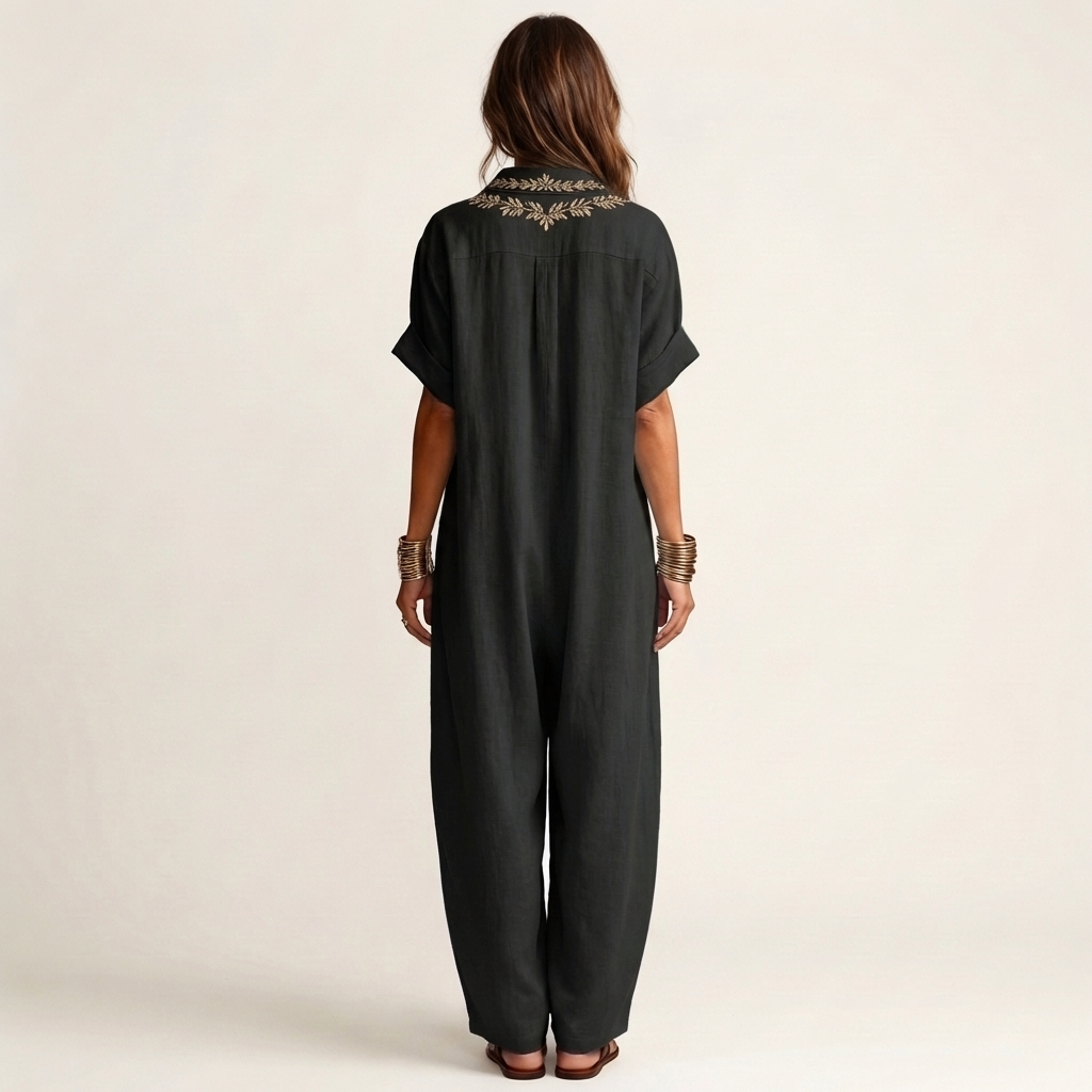 PETRA | EMBROIDERED V-NECK COLLAR MAXI DRESS
