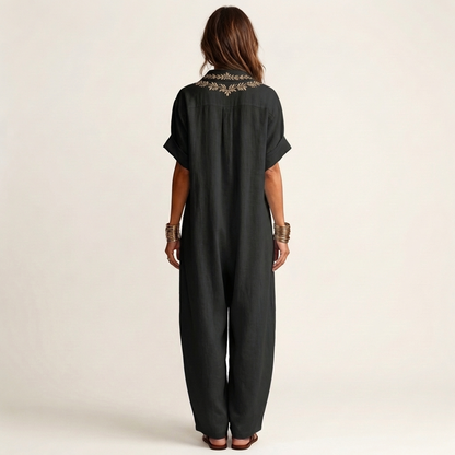 PETRA | EMBROIDERED V-NECK COLLAR MAXI DRESS