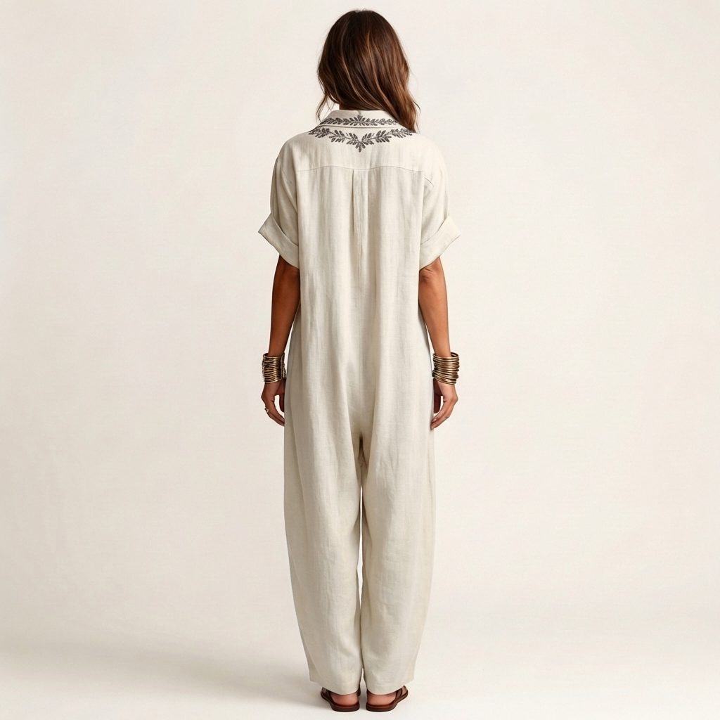 PETRA | EMBROIDERED V-NECK COLLAR MAXI DRESS