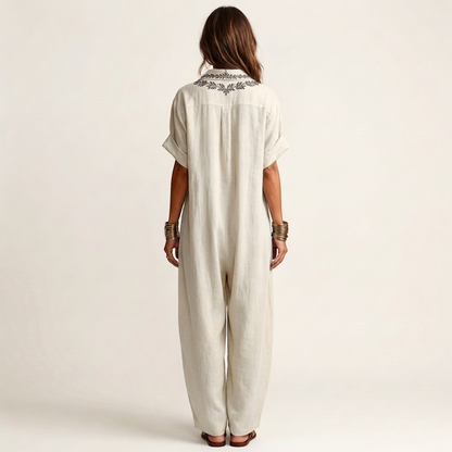 PETRA | EMBROIDERED V-NECK COLLAR MAXI DRESS