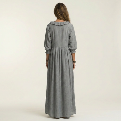 PALOMA | RUFFLE V-NECK STRIPED LANTERN-SLEEVE MAXI DRESS