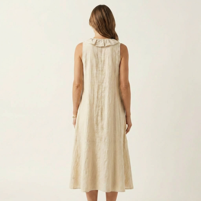 VIOLETTE | MAXIKLEID ÄRMELLOS MIT V-AUSSCHNITT UND RÜSCHENFRONT