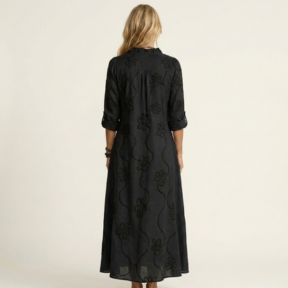 ODALYS | MAXI DRESS WITH TONAL FLORAL EMBROIDERY