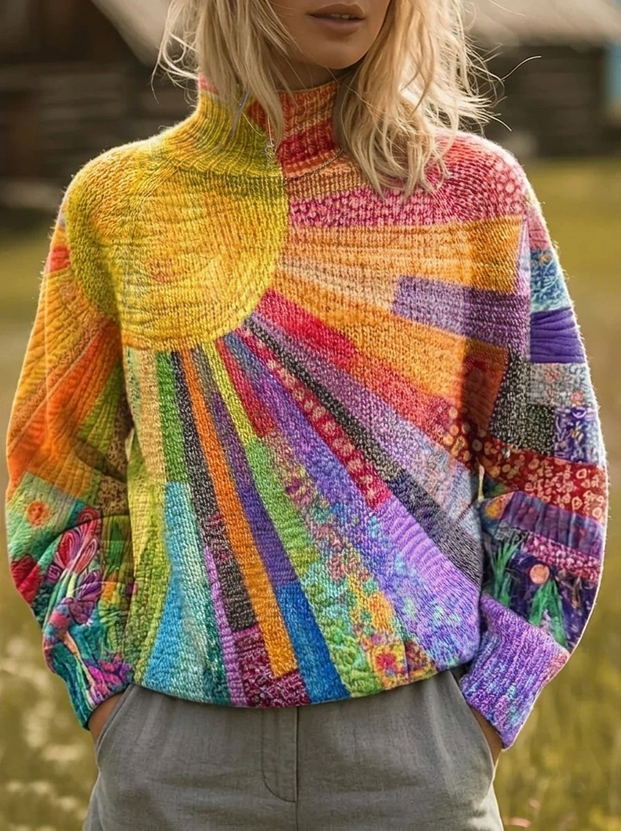 ROSALIND | ROLLKRAGENPULLOVER MIT RETRO-SUNBURST-PRINT