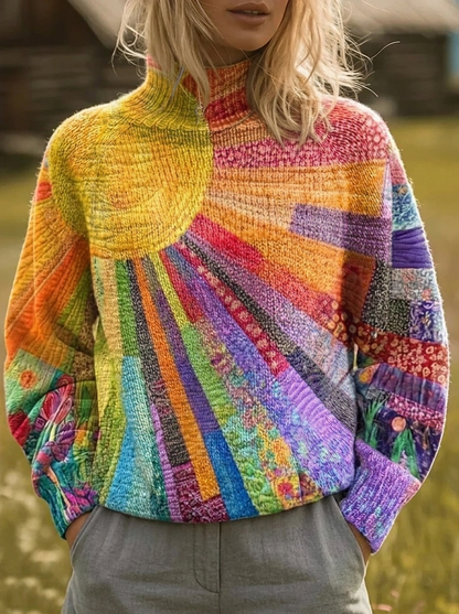 ROSALIND | ROLLKRAGENPULLOVER MIT RETRO-SUNBURST-PRINT