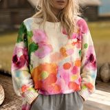 FERRONA | MEHRFARBIGER STRICKPULLOVER MIT TIE-DYE-BLUMENMUSTER