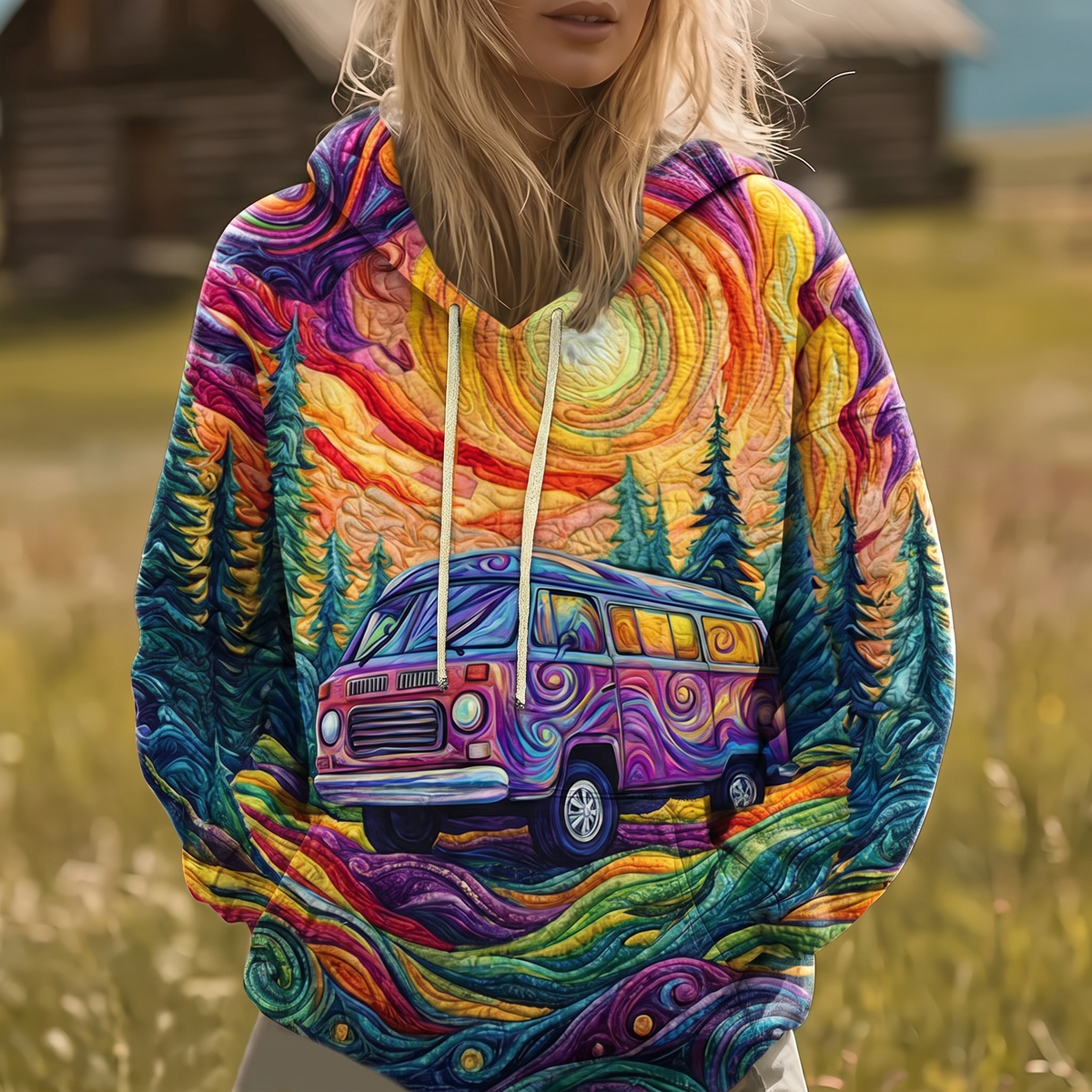 VANESKA | SUNBURST-PRINT Y2K-HOODIE