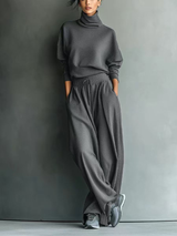 GRACE | GRAUES  KOMPLETT-SET AUS SWEATSHIRT UND WEIT GESCHNITTENER HOSE