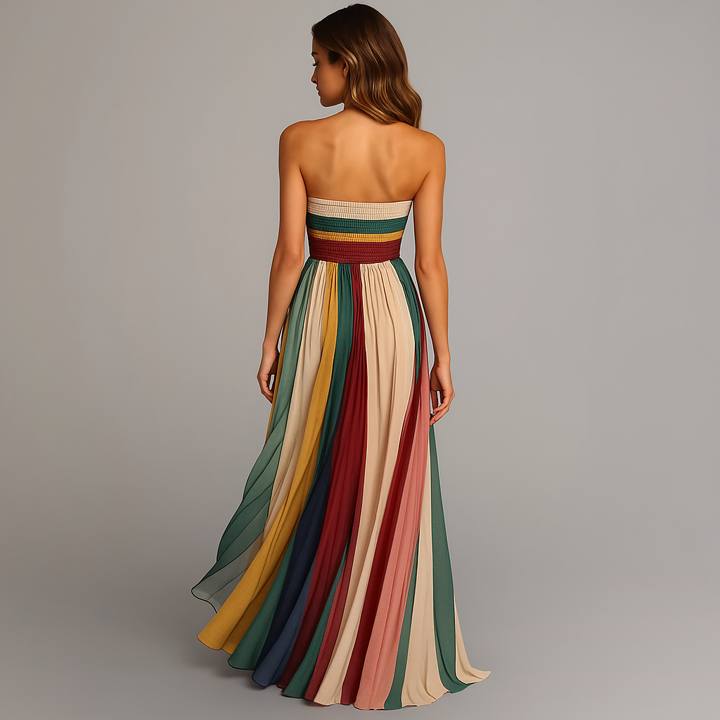 ISABELLA | TRÄGERLOSES PLISSEE-MAXIKLEID