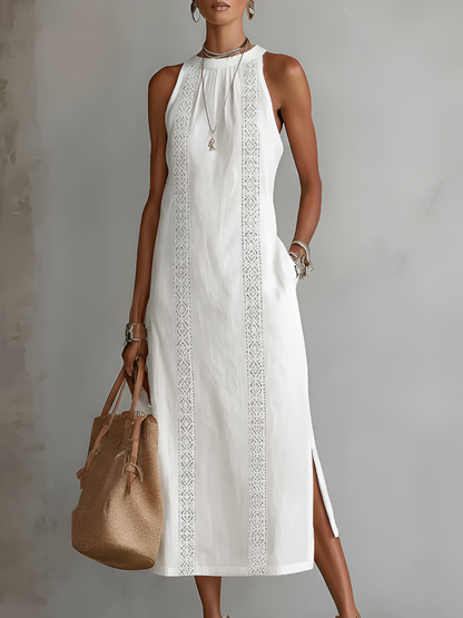 TERESA | RELAXED EMBROIDERED MANDARIN COLLAR MIDI DRESS