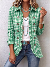 CHARLENE | GINGHAM-JACKE MIT RÜSCHEN UND KNOPFLEISTE