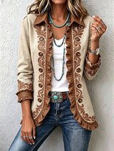 DAWNCROFT | VINTAGE BOHO-JACKE MIT BLUMENMUSTER UND RÜSCHEN