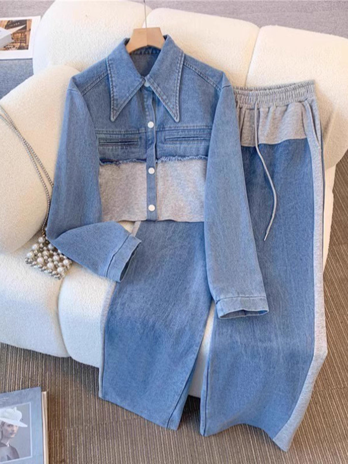 HOLBROOK | COLOR-BLOCK-JACKE (GEKÜRZT) & HOSE MIT WEITEM BEIN (SET)