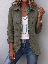 KAMBERLY | BOHO-CHIC JACKE MIT BLUMENSTICKEREI, UTILITY-STIL UND RÜSCHENBESATZ