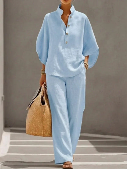 MARIBEL | SET WITH BATWING SLEEVES AND WIDE-LEG TROUSERS