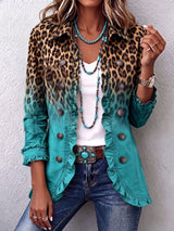 ELSPETH | LEOPARDEN-OMBRE-BLAZER MIT RÜSCHEN