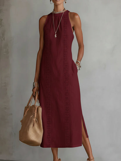 TERESA | RELAXED EMBROIDERED MANDARIN COLLAR MIDI DRESS