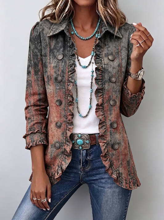 BRISTOW | VINTAGE GRADIENT TEXTURED PRINT RUFFLE JACKET